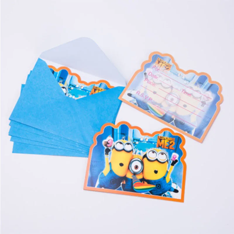 

6pcs Cartoons Yellow Man Invitation Card Halloween Decor Birthday Anniversaire Party Supplies DIY Holding Cards With Envelope