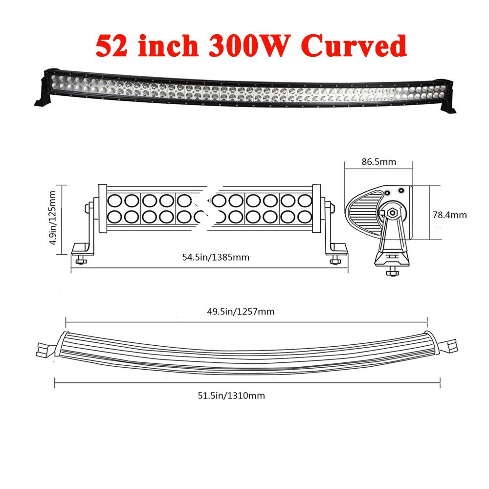 Изогнутый СВЕТОДИОДНЫЙ светильник SKYWORLD, 120 Вт, 180 Вт, 240 Вт, 300 Вт, 22, 32, 42, 52 дюйма, двухрядный, для вождения по бездорожью, рабочий светильник, для автомобиля, грузовика, 4x4, внедорожника, квадроцикла, 12 В, 24 В - Цвет: 300w no wire kit