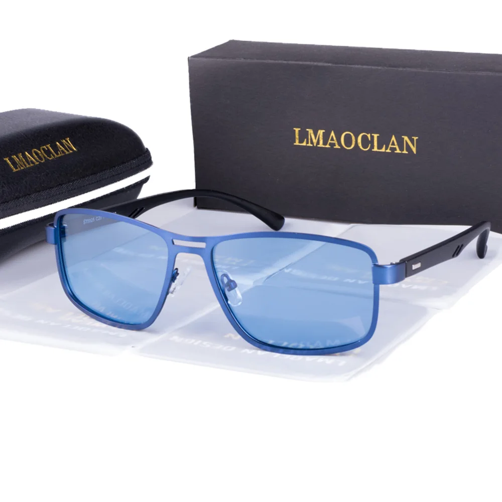 Океанские синие винтажные брендовые Дизайнерские мужские Поляризованные солнечные ретро-очки Квадратные Классические мужские солнцезащитные очки UV400 - Цвет линз: Синий