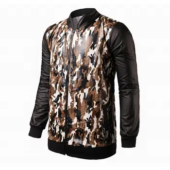 

Camouflage pattern Men's Casual Faux Leather Jacket Men Coats Slim fit Male Leather Jacket Leopard print New