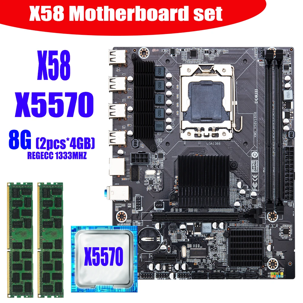 Комплект материнской платы X58 LGA1366 для настольных ПК с процессором Intel xeon X5570 и 8 Гб