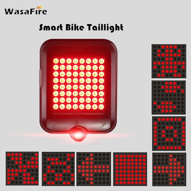 

WasaFire Mini 64 LED Bicycle Taillight Smart Brake Projection Red Laser Lights USB Rechargeable Bike Reflector Tail Rear Light