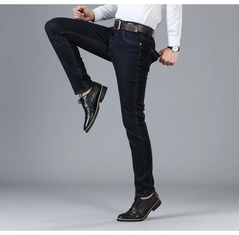 Men's Brand Stretch Jeans 2021 New Business Casual Slim Fit Denim Pants Black Blue Trousers Jeans Male biker jeans