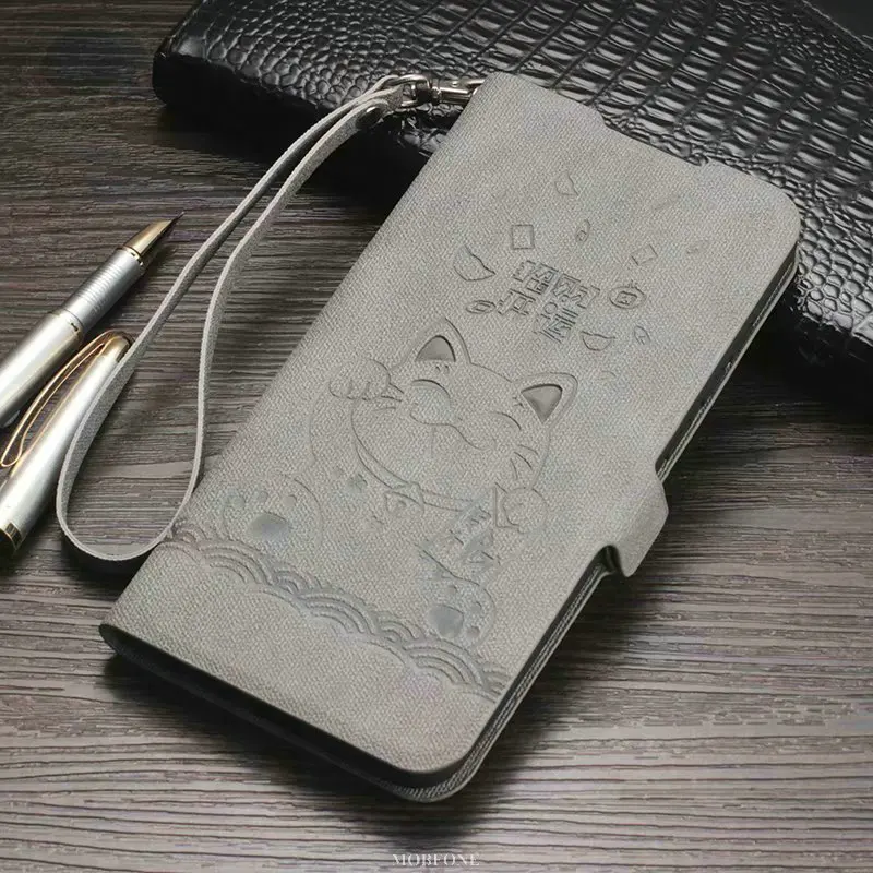 Grey Cat MOBFONE кожа для Xiaomi mi A3 mi A3 откидная подставка Магнитная Застежка чехол Fundas на mi A3 a 3 забавный кот Счастливый милый книжный кожаный чехол - Цвет: Grey Cat