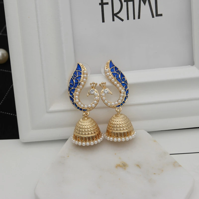 Retro Indian Bollywood Kundan Peacock Jhumka Jhumki Drop Earrings Gypsy Jewelry 