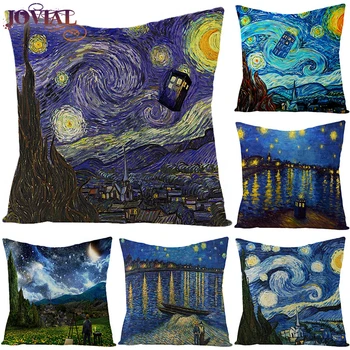 

Pillowslip Cushion Cover Concise Flax Pillow Case Van Gogh Oil Painting Watercolor Home Furnishing Decorative 45*45 Sofa