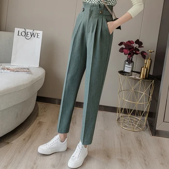 high waist button long loose pants