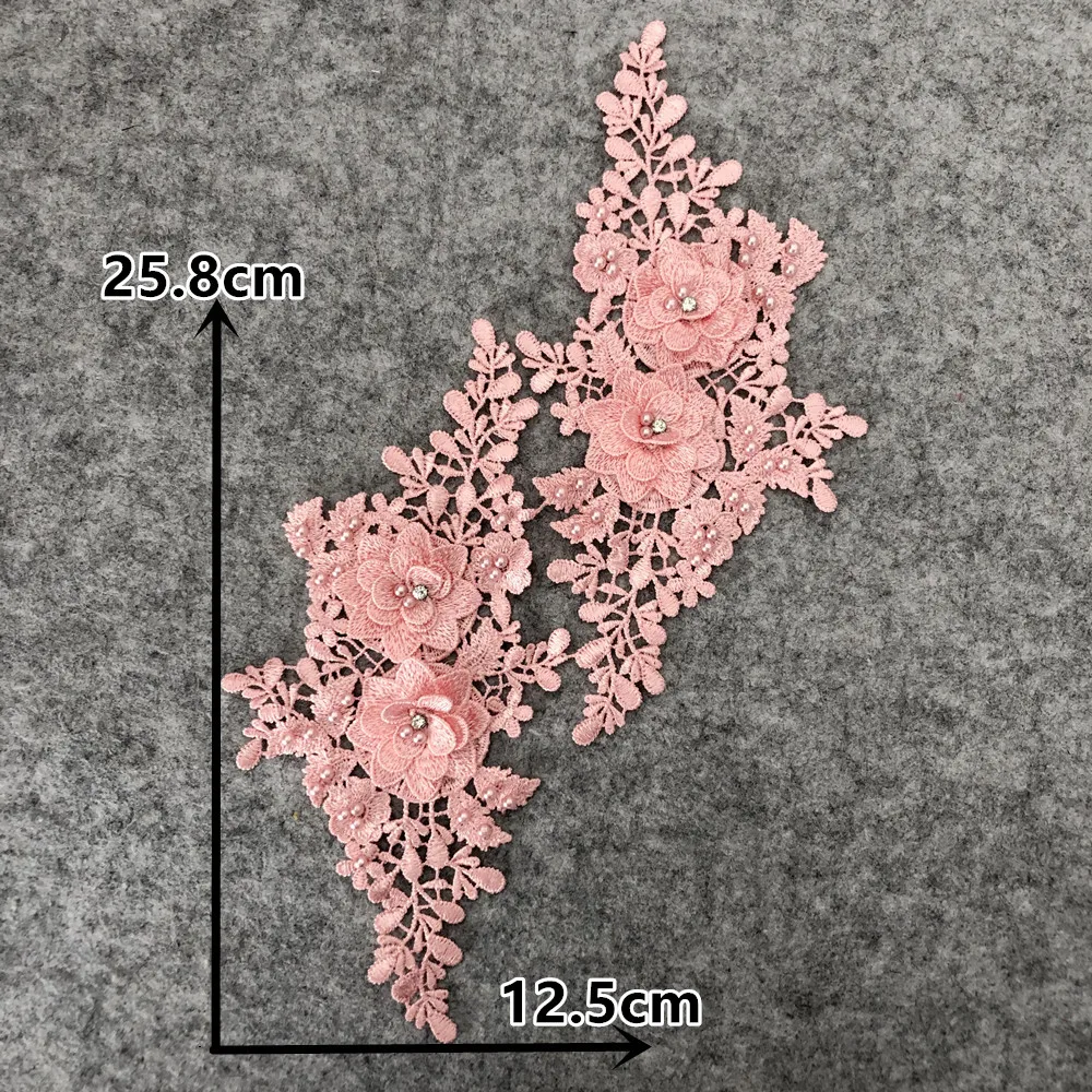 Цветок полиэстер пара полые ABS жемчуг 3D Стразы Кружева платье Великолепная вышивка кружева процесс для шитья - Цвет: YL1882