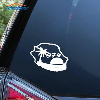 Black/Silver 974 Meeting Island Map Coconut Tree Car Sticker Vinyl Auto Motorcycle Bumper Car Window Car Styling Decals C1026