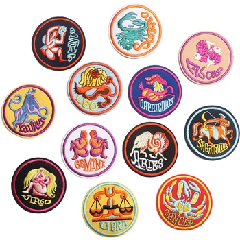 

50pcs/lot round Embroidery Patch constellations Jacket Jean Backpack Clothing Decoration Accessory Iron Heat Transfer Applique