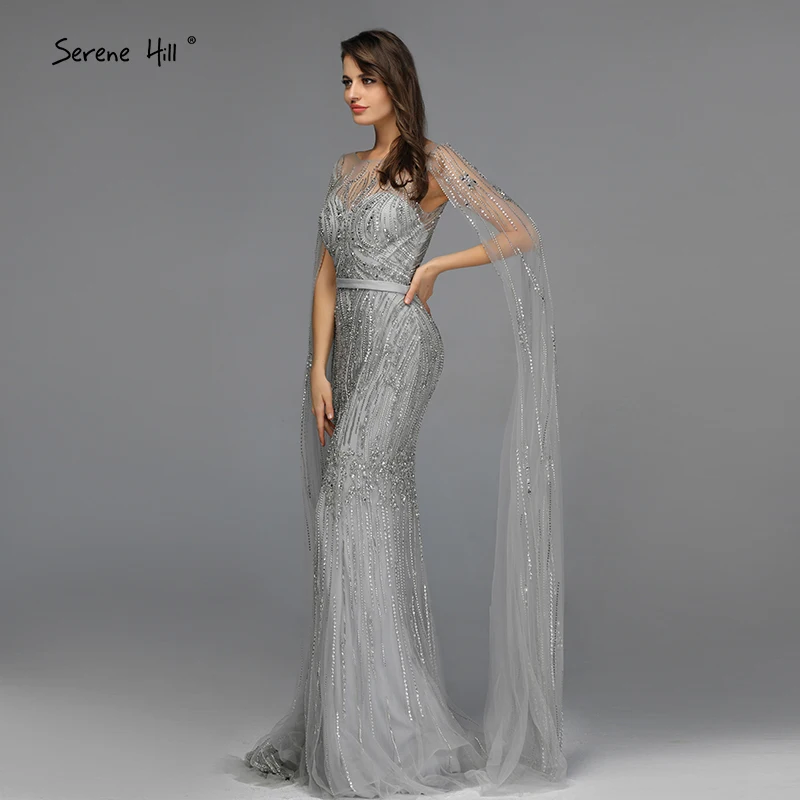 Серое роскошное вечернее платье без рукавов в дубайском стиле с o-образным вырезом и кристаллами, сексуальное вечернее платье, Serene hilm LA70160