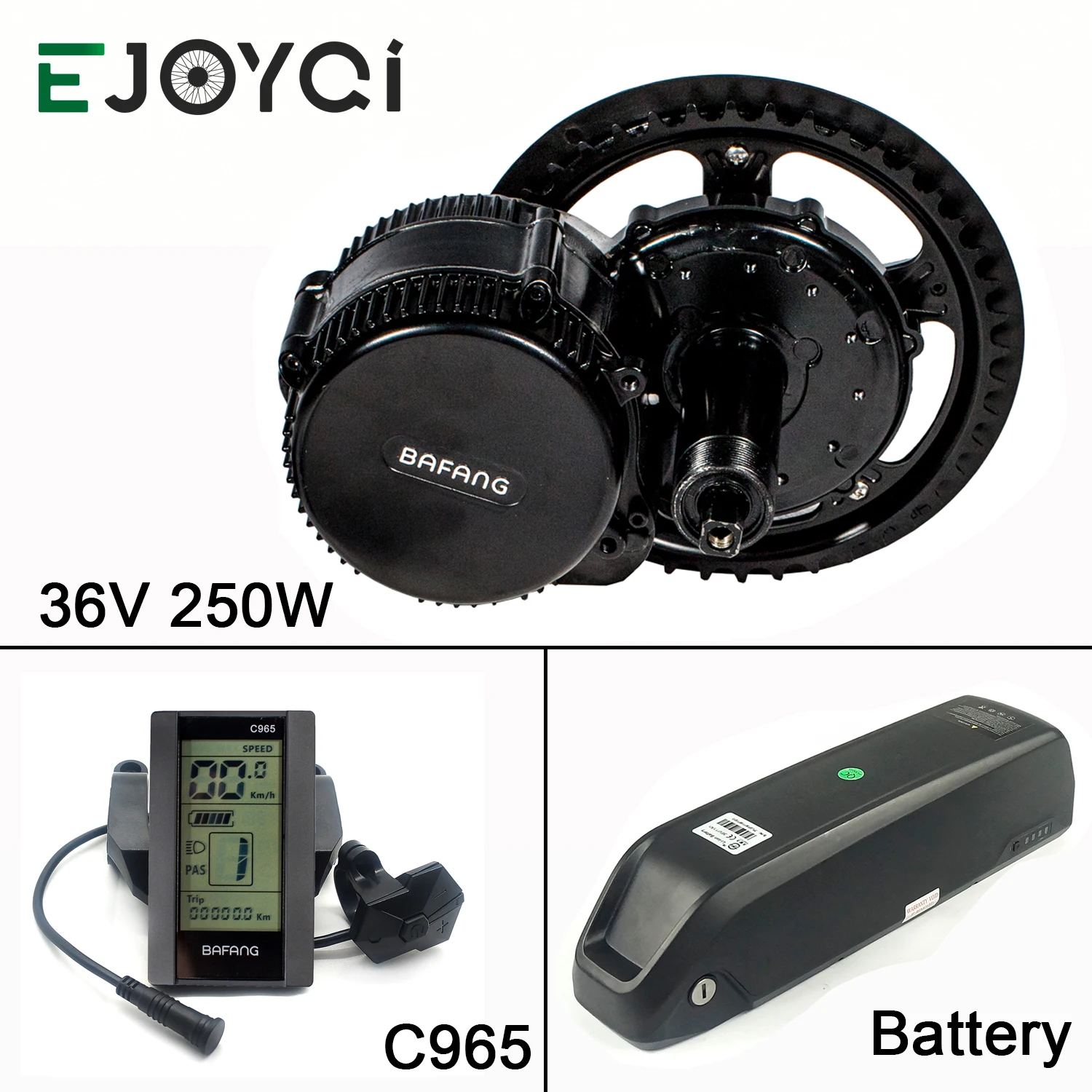 

EJOYQI Bafang 36V250W MMG320 36V 16Ah Li-ion Battery BBS02 Mid Drive Motor Light Gear Sensor Color Display Ebike Conversion Kit