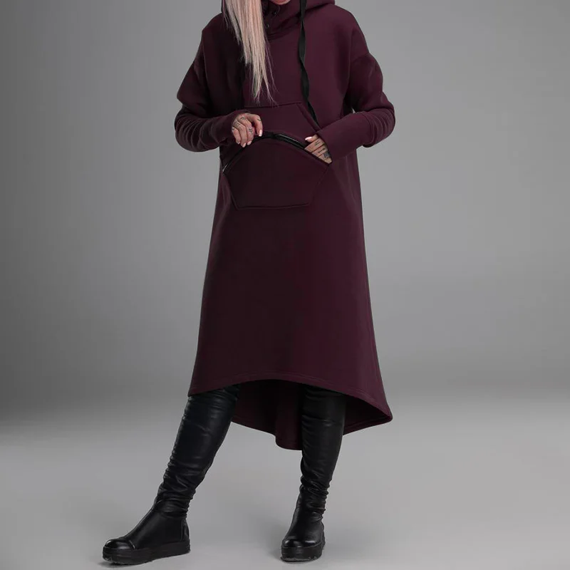 ZANZEA осеннее Женское пальто с капюшоном, платье с капюшоном, Женская Повседневная Толстовка с длинным рукавом, Женская длинная рубашка с застежкой-молнией, большие размеры - Цвет: Wine Red