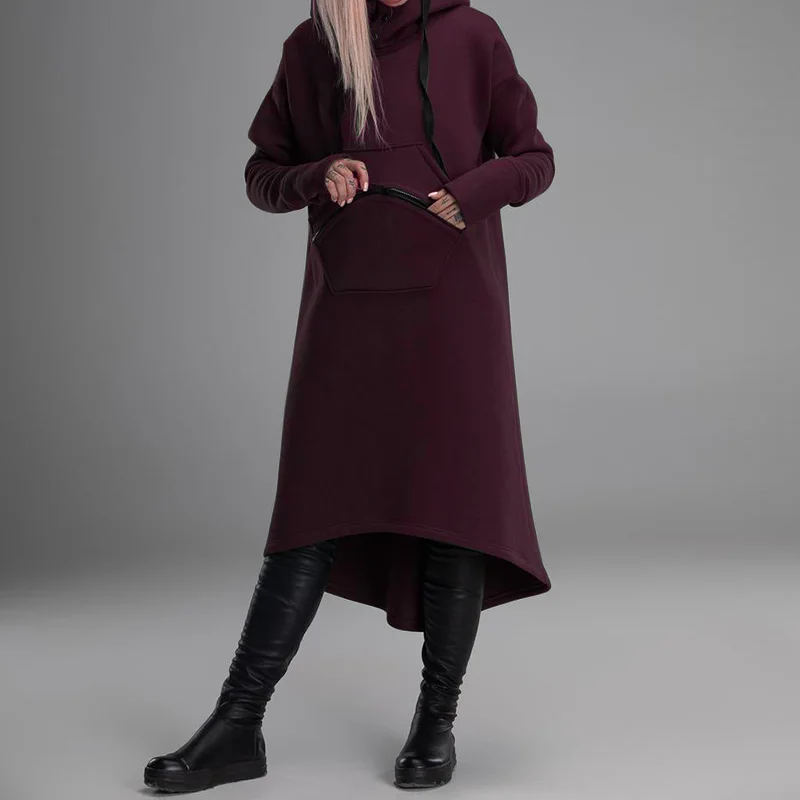 Wine Red ZANZEA осеннее Женское пальто с капюшоном, платье с капюшоном, Женская Повседневная Толстовка с длинным рукавом, Женская длинная рубашка с застежкой-молнией, большие размеры - Цвет: Wine Red