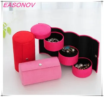 

EASONOV Hot sale! New Flannel cylinder three-layer storage jewelry box retro jewelry box portable 360 Degree jewelry storage box