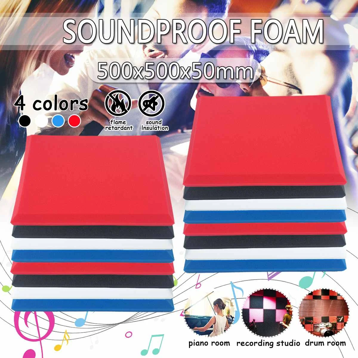 

24PCs Studio Acoustic Soundproof Foam Sound Absorption Treatment Panel Tile Wedge Protective Sponge 4 Colors 50x50x5cm