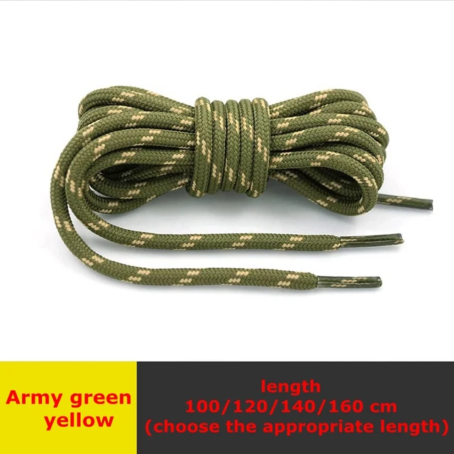 1 Pair High Density Weaving Shoe Laces Round Fine Texture Shoelaces Outdoor Leisure Sneakers Boot Shoelace 100/120/140/160CM Army green yellow