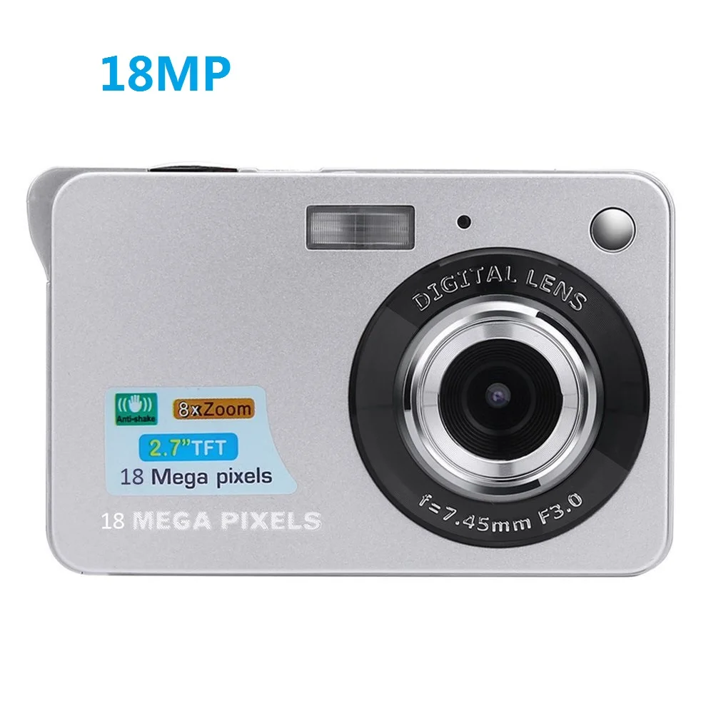 2.7 Inch digital camera TFT LCD Display 18MP/21MP 8x Zoom HD Video Camera Anti-Shake Camcorder Video CMOS Micro kids Camera - Цвет: sliver 18MP