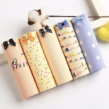 

1 PCS 5 Styles Cute Women Solid Color Dot Birds Printed Bow Mid-Rise Cotton Briefs Underwear Panties For Girls