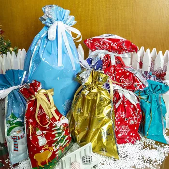 

15/10pcs One-Tug Bags Christmas Drawstring Gift Bag Set Large Capacity Drawstring Christmas Gift Bags JS22