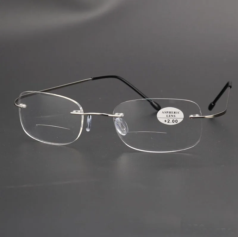 EVUNHUO супер легкие титановые бифокальные очки для чтения мужские и женские модные очки без оправы для чтения+ Чехол для очков 1,0-3,5