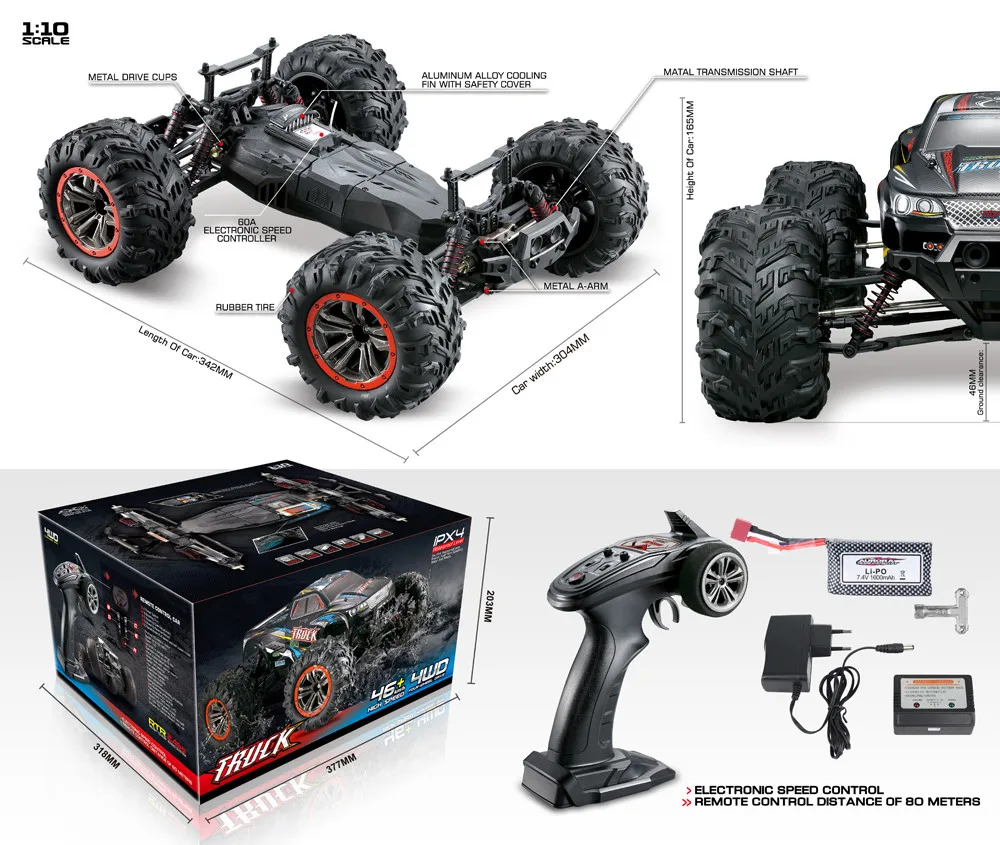 1/10 масштаб высокая скорость 46 км/ч 2,4 ГГц 4WD Радиоуправляемый большой футы автомобиль внедорожника RC автомобиль RTR