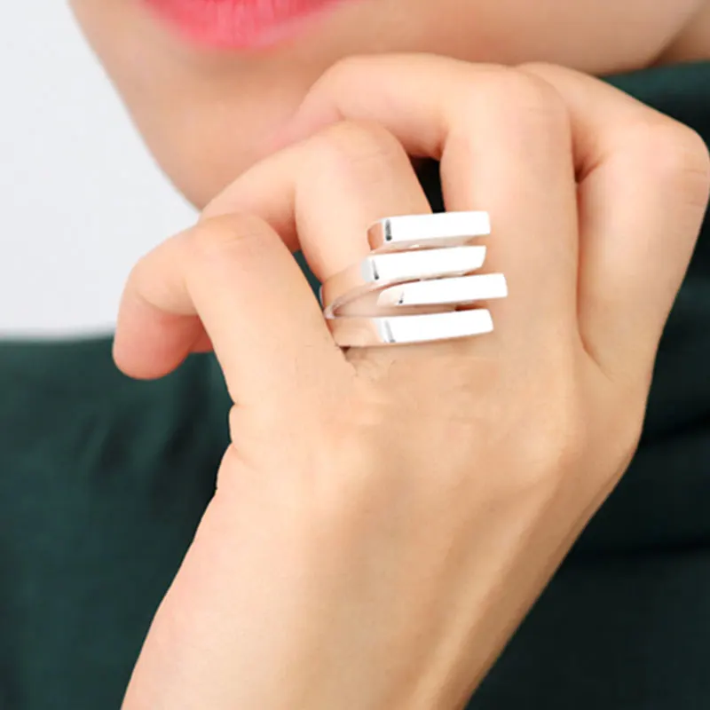 Finger Ring HUANZHI New Multi-Layer Irregular Trapezoid Square Cross Cutout Metal Ring For Women Girl Party Jewelry Gift