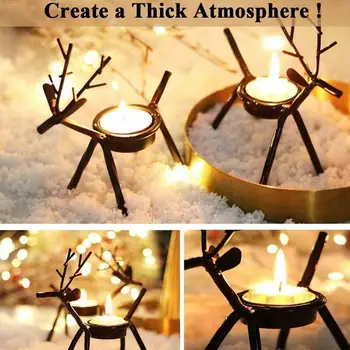 

2021Christmas Table Decor Gifts Merry Christmas Decor For Home XmasHappy New Year Christmas Iron Elk Candle Holders