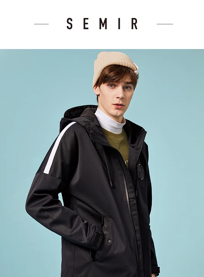 Semir ветровка мужская мода армейский зеленый зимняя Длинная ветровка мужская куртка с капюшоном Повседневная Корейская версия тренд