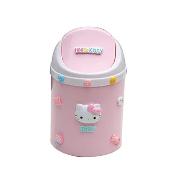 

Hello Kitty Mini Garbage Bin Waste Basket Office Desktop Small Trash Can Flip with Lid Dining Coffee Table Car Waste Bin Recycle