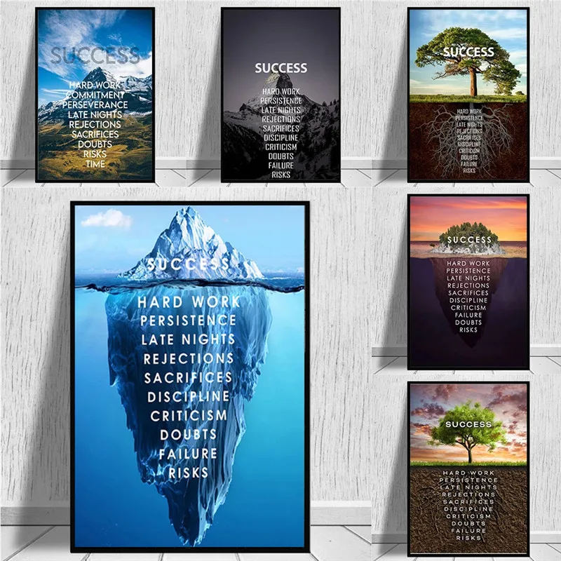 

Success Inspirational Quotes Landscape Canvas Painting Creative Plant Mountain Letter Wall Art Poster Home Decor Mural Poster