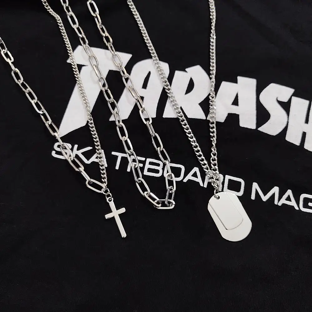 Zoeber многослойное длинное ожерелье с цепочкой в стиле панк с кулоном в виде Креста для женщин и мужчин, металлические серебряные цепочки в стиле хип-хоп, готические ювелирные изделия, подарки