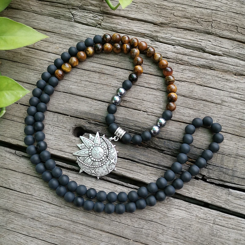 8mm Natural Stone Beads,Matte Black Onyx,Tigers Eye,Heal,JapaMala Sets,Spiritual Jewelry,Meditation,Inspirational,108 Mala Beads