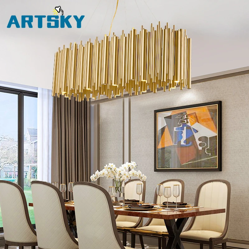 

Italian Style Aluminum Tubular Gold LED Bulb Chandelier for Kitchen Dining Room Bedroom Lighting