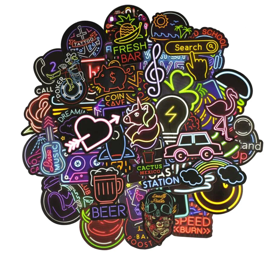 50pcs Neon Light stickers anime icon Animal laptop sticker refrigerator decorative sticker children gift computer skin for dell