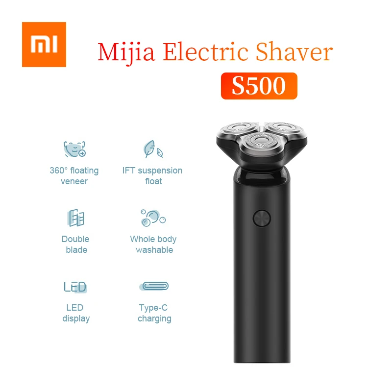 Original Xiaomi Mijia Electric Shaver S500 Razor 3 Head Dry Wet Shaving Machine Beard Trimmer Washable Blade LED Display
