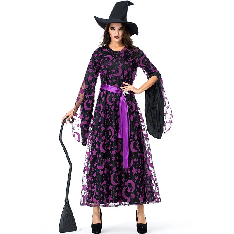 

Halloween Costume Purple Star Moon Magic witch witch Euramerican night party party party witch game uniform