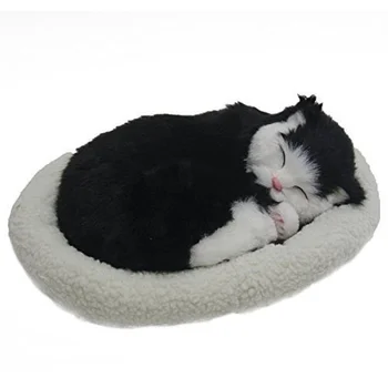 

Emulation Sleeping Breathing Cat Toy Pet with Woolen Bed black(Black & White cat)