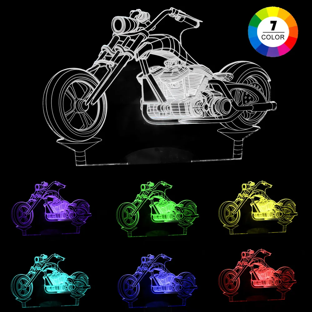 

New Creative Motorcycle 3D LED Night Lights RGB 7 Colors USB Touch Bedroom Table Lamp Home Party Decor Kids Gift Lava