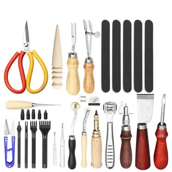 

20pcs Leather Carving Craft Punch Tools Kit Set Stitching Carving Working Sewing Saddle Groover Leather Craft Tools Set DIY Kit