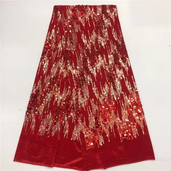 

Latet Red With Sequins African Party French Velvet Lace Fabric For Evening Dress PVZ35(5Yards/Lot) Many Color