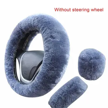 

3Pcs Soft Plush Spring Steering Wheel Cover Kit With Stop Lever+Hand Brake Wool Cover Auto Car Interior Accessory