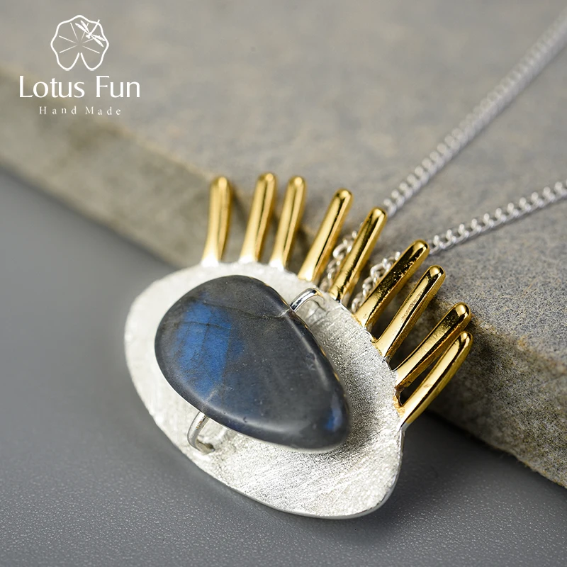 Pendant Necklace Silver Pendant Women 925 Sterling Silver Natural Labradorite Lotus Pendant