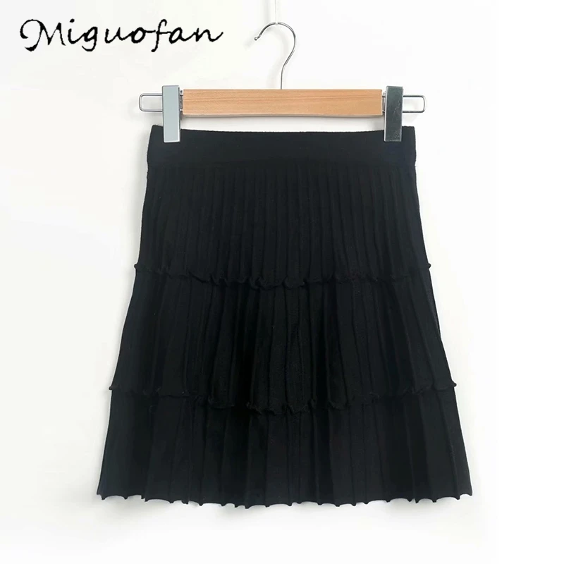 Miguofan женские плиссированные юбки с высокой талией Мини Юбки с оборками однотонные короткие юбки женские летние Jupe Femme - Цвет: Черный