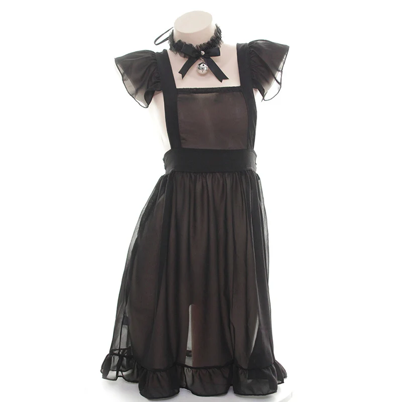 Black White Sexy French Maid Apron For Woman Girl Costume Cosplay Servant Lolita Dress Bedroom Household Apron Lace Translucent