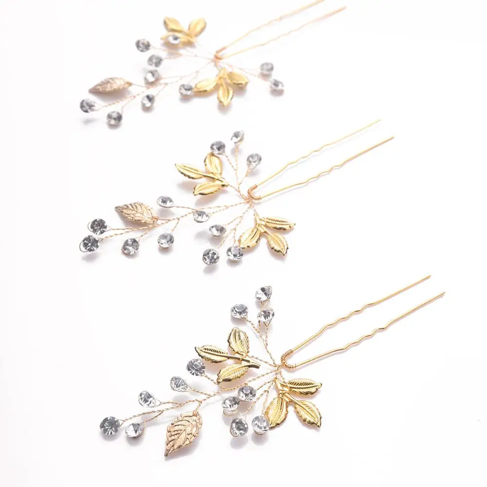 Стразы Золотые листья ручной работы шпильки для волос лесной вечерние НКИ