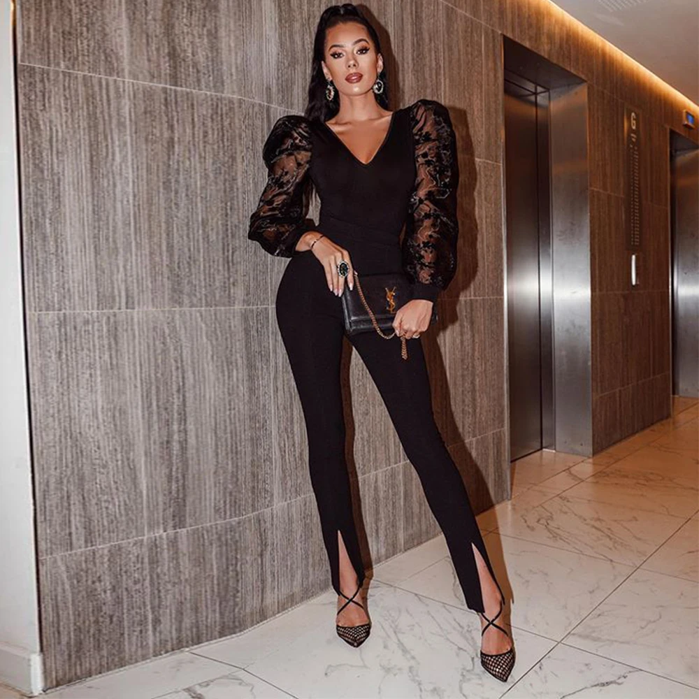 Ocstrade Long Sleeve Sexy Jumpsuit for Women 2020 Fashion Black Mesh All Black Bandage jumpsuit Bodycon Club Party Jumpsuit Ocstrade Long Sleeve Sexy Jumpsuit for Women 2020 Fashion Black Mesh All Black Bandage jumpsuit Bodycon Club Party Jumpsuit