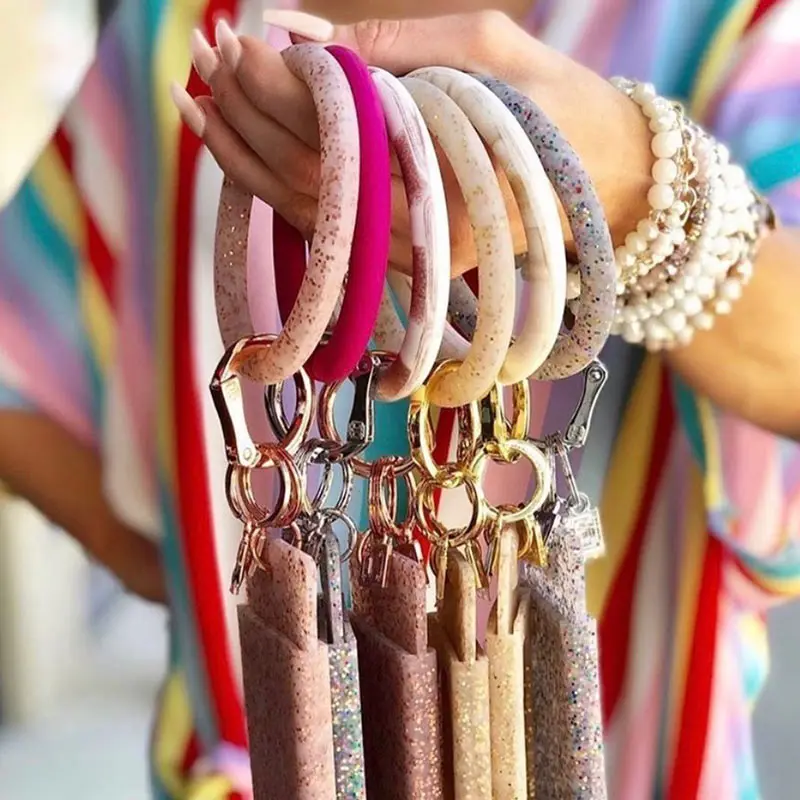 

JUST FEEL Fashion Big O Silicone Loop Wrist Key Ring Keychain with Gold O Clasp Round Key Wrist Strap Accessories Wholesale Gift