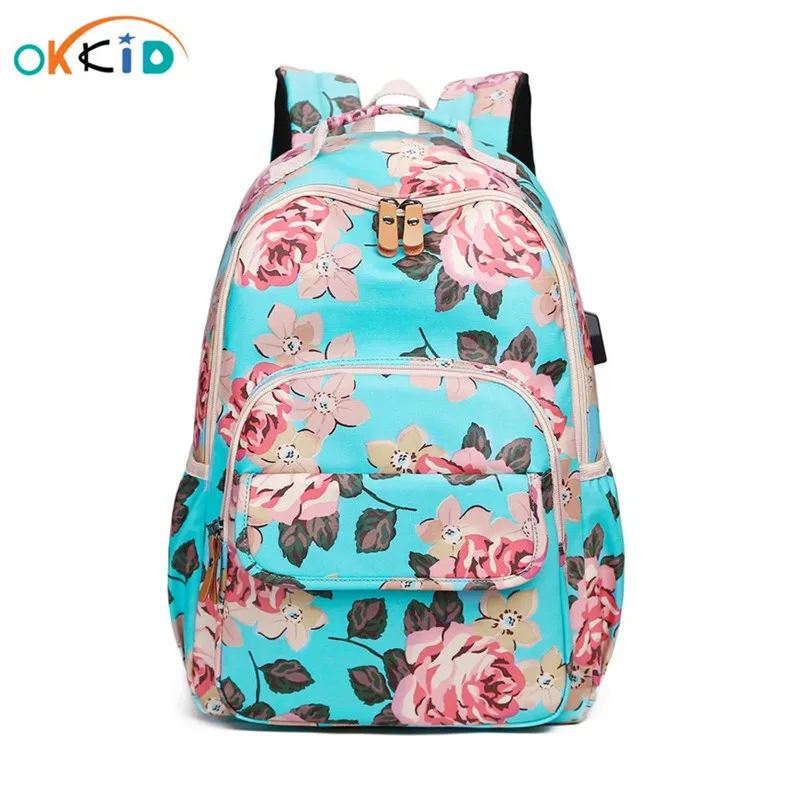 Детский рюкзак OKKID с розовыми цветами школьные сумки для девочек подростков