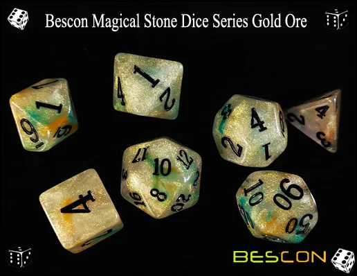 Bescon магические каменные кости набор серии, 7 шт. многогранные РПГ кости набор Фея дух, RoseQuartz, Золотая Руда, глаза Дракона